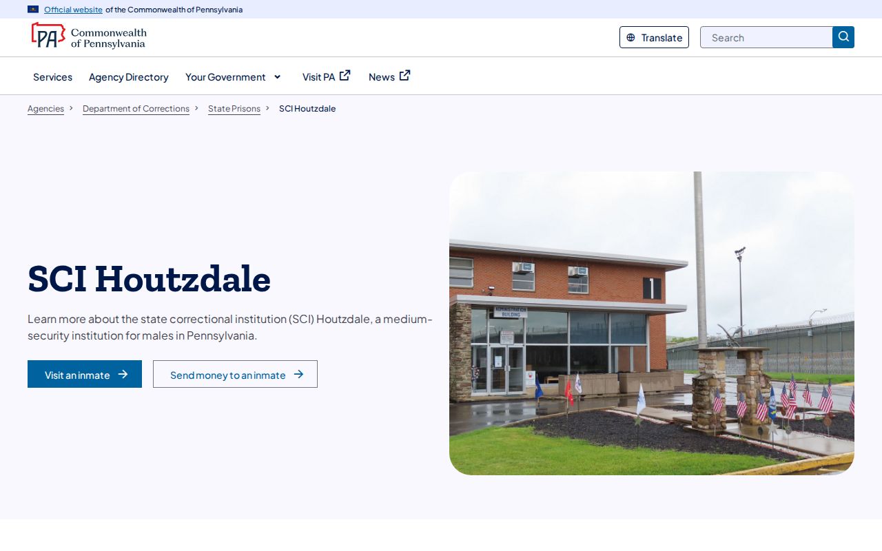 Official SCI Houtzdale facility page with state release and reentry details