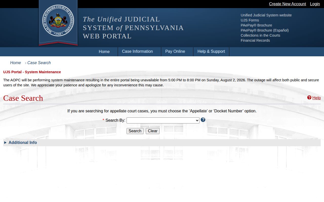 Pennsylvania court search for a Clearfield County projected release date