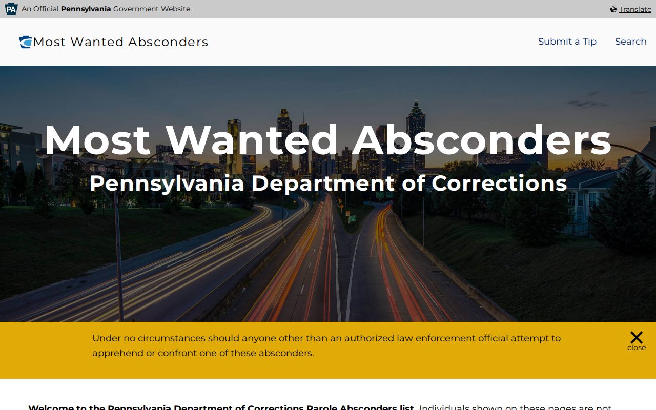 Clearfield County parole absconder record route in Pennsylvania