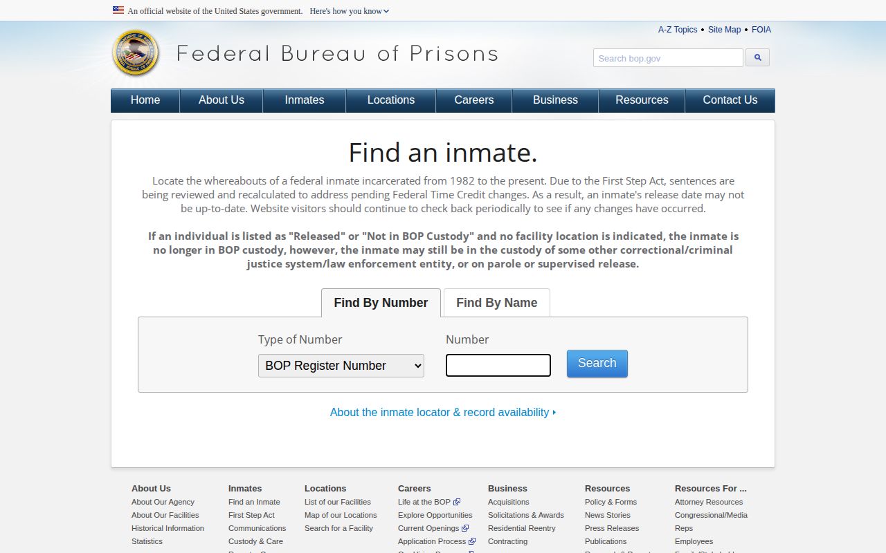 Federal BOP locator distinguished from Clearfield County VINELink release records